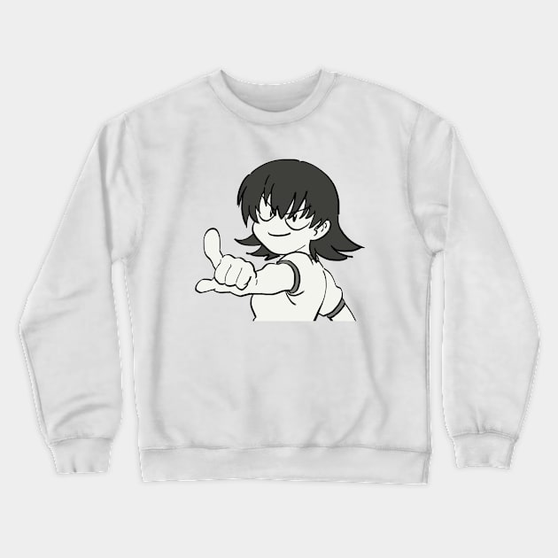 I draw smug tomo pointing / azumanga daioh meme Crewneck Sweatshirt by mudwizard